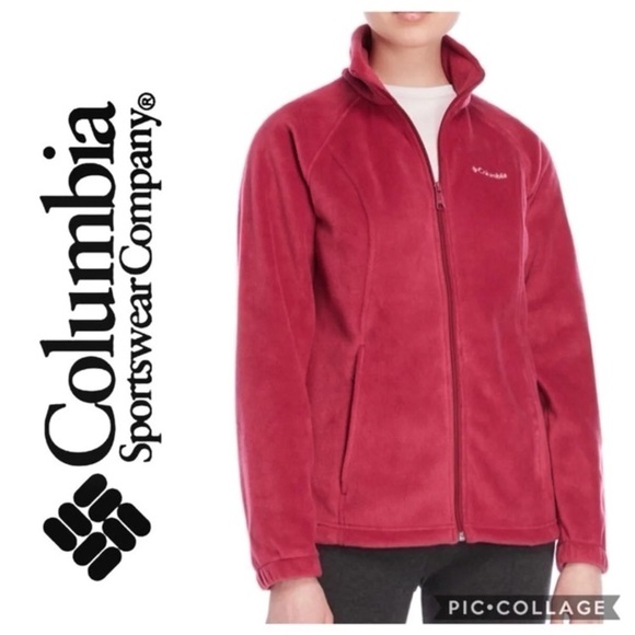 Columbia Fleece Jacket Small Pink Red Full Zip Women’s - Picture 1 of 7